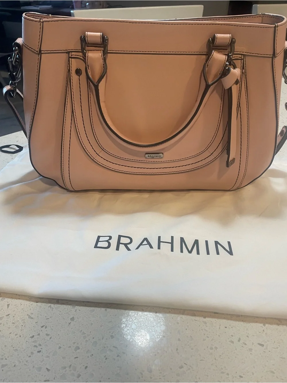 Brahmin Blush Pink Leather Satchel with Top Handles